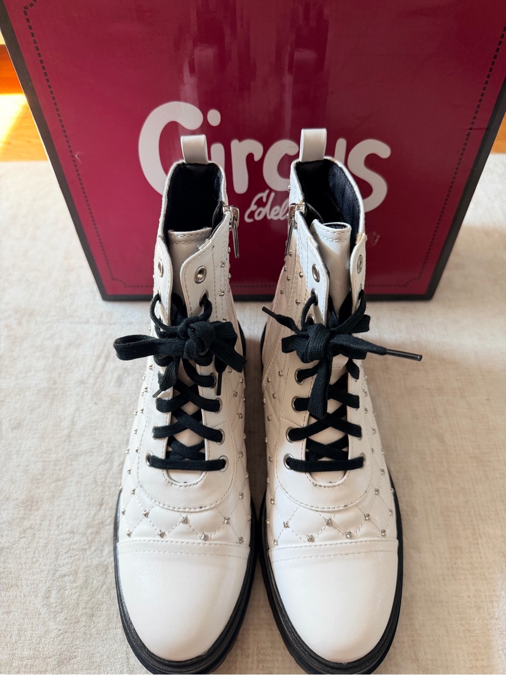 Circus by Sam Edelman White Quilted Combat Boots with Black Laces